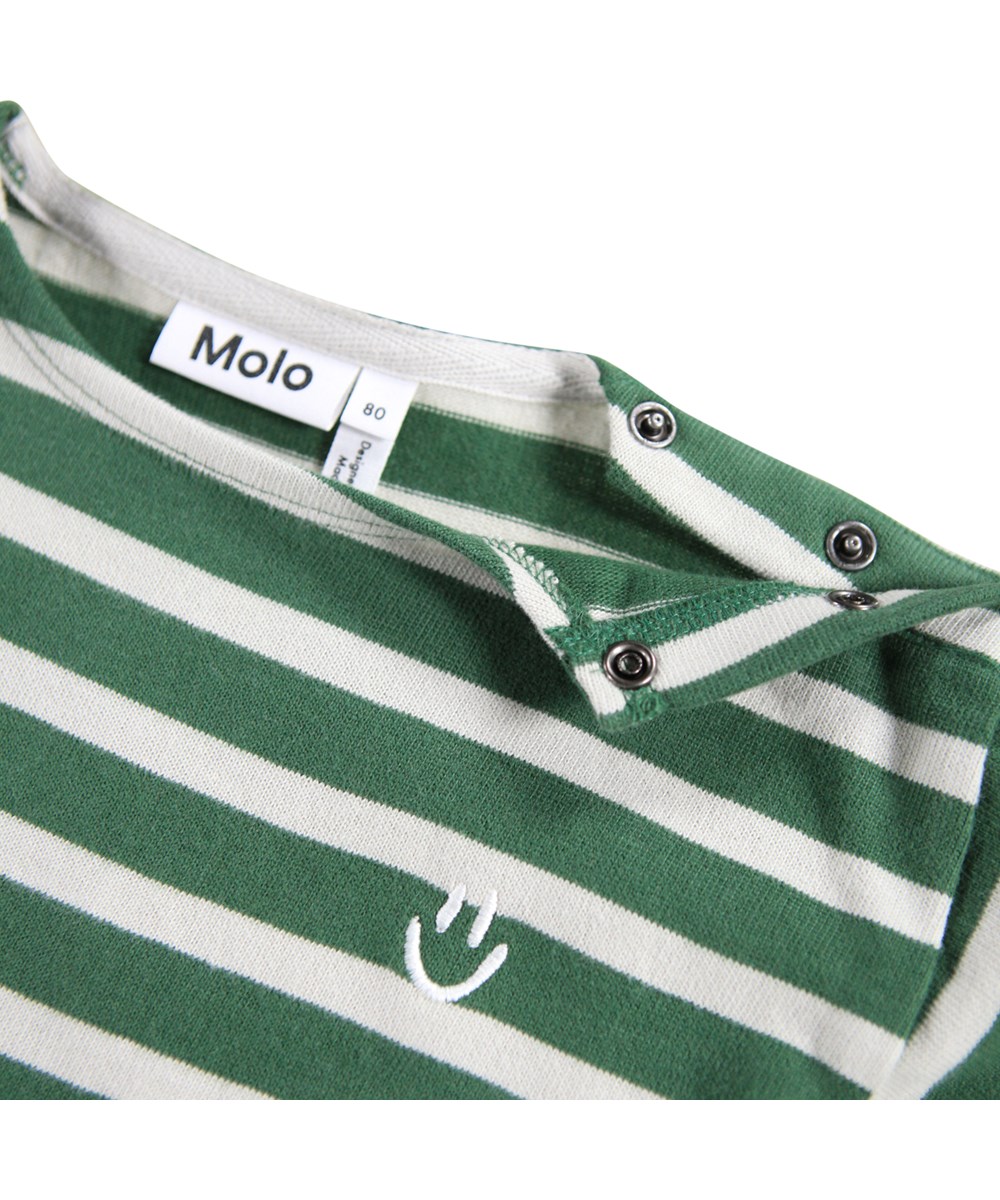 Edarko - Pine Stripe - Breton green striped long-sleeved top for the little ones made of in organic cotton.