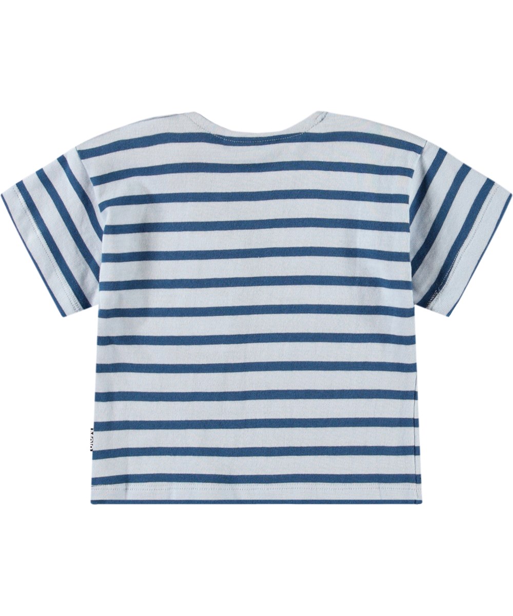 Eivor - Lagoa Stripe - Striped t-shirt in shades of blue with short sleeves in organic cotton for a baby.