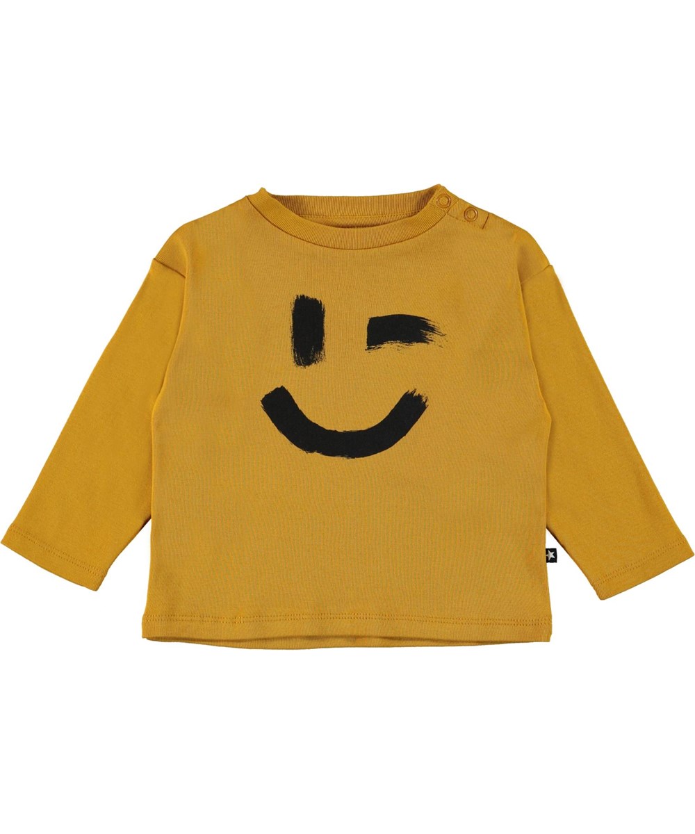 Eki - Honey - Yellow organic baby top with smiley face