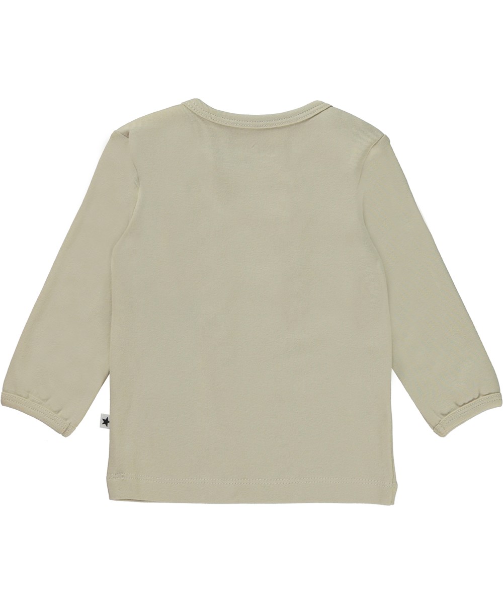 Elan - Overcast - Beige baby top with a smiley face print 