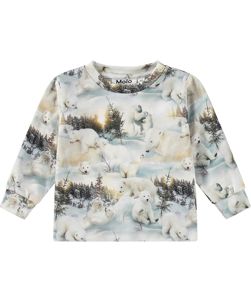 Eloy - Snowy Bears - Light blue jersey top in organic cotton with polar bear print.