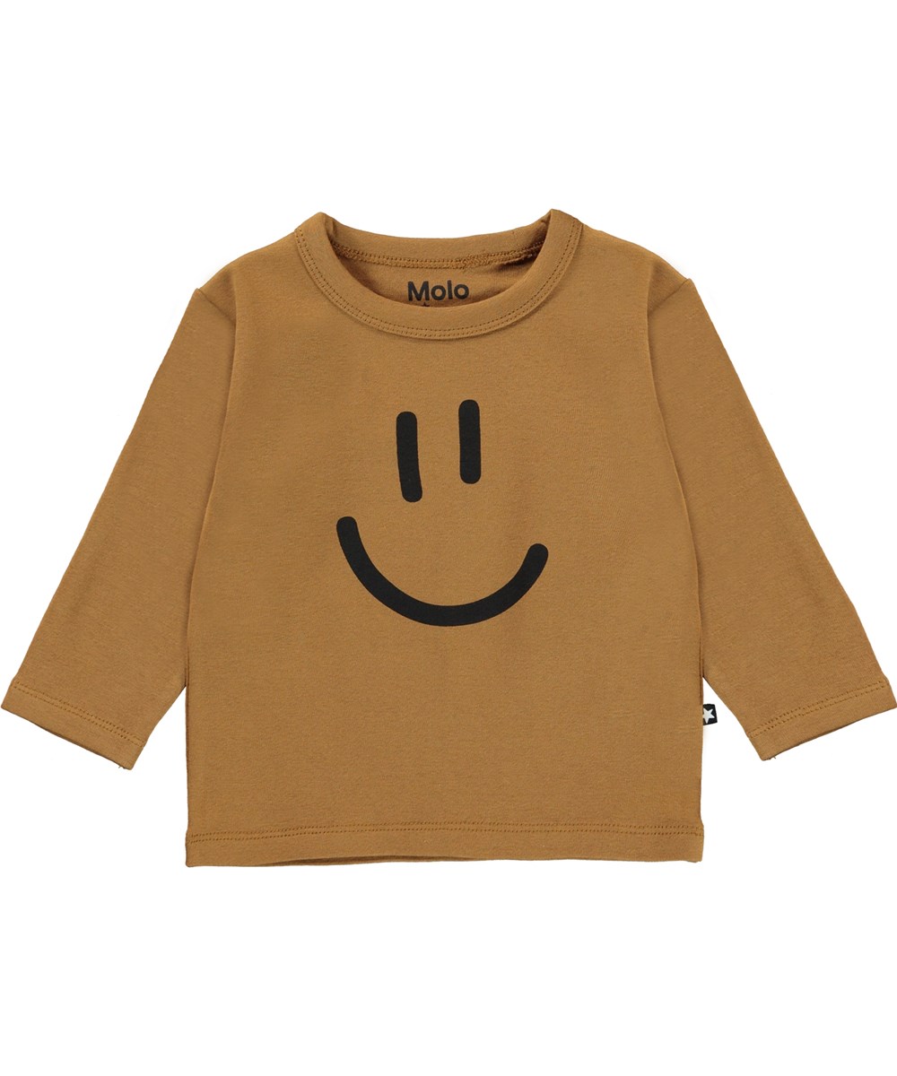Elvo - Earthy - Brown organic baby top with smiley face print