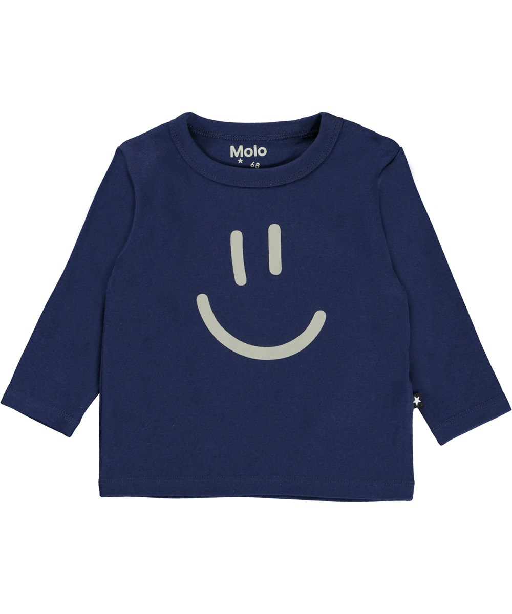 Elvo - Sailor - Blue organic baby top with smiley face print