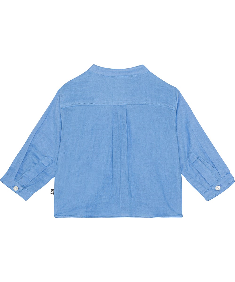 Enoz - Forget Me Not - Blue shirt for small children in organic cotton with a mandarin collar