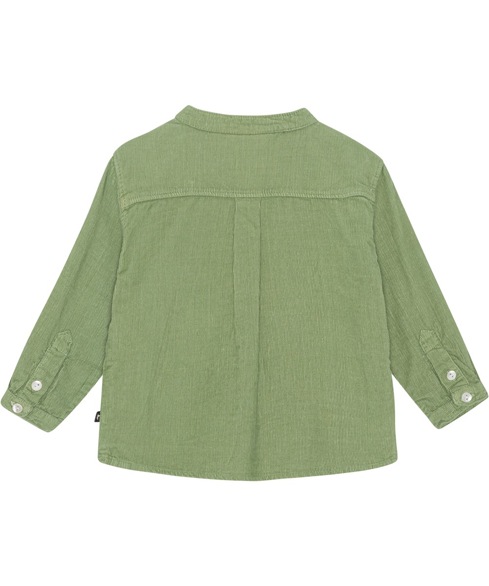 Enoz - Moss Green - Green organic baby shirt in pin wale corduroy