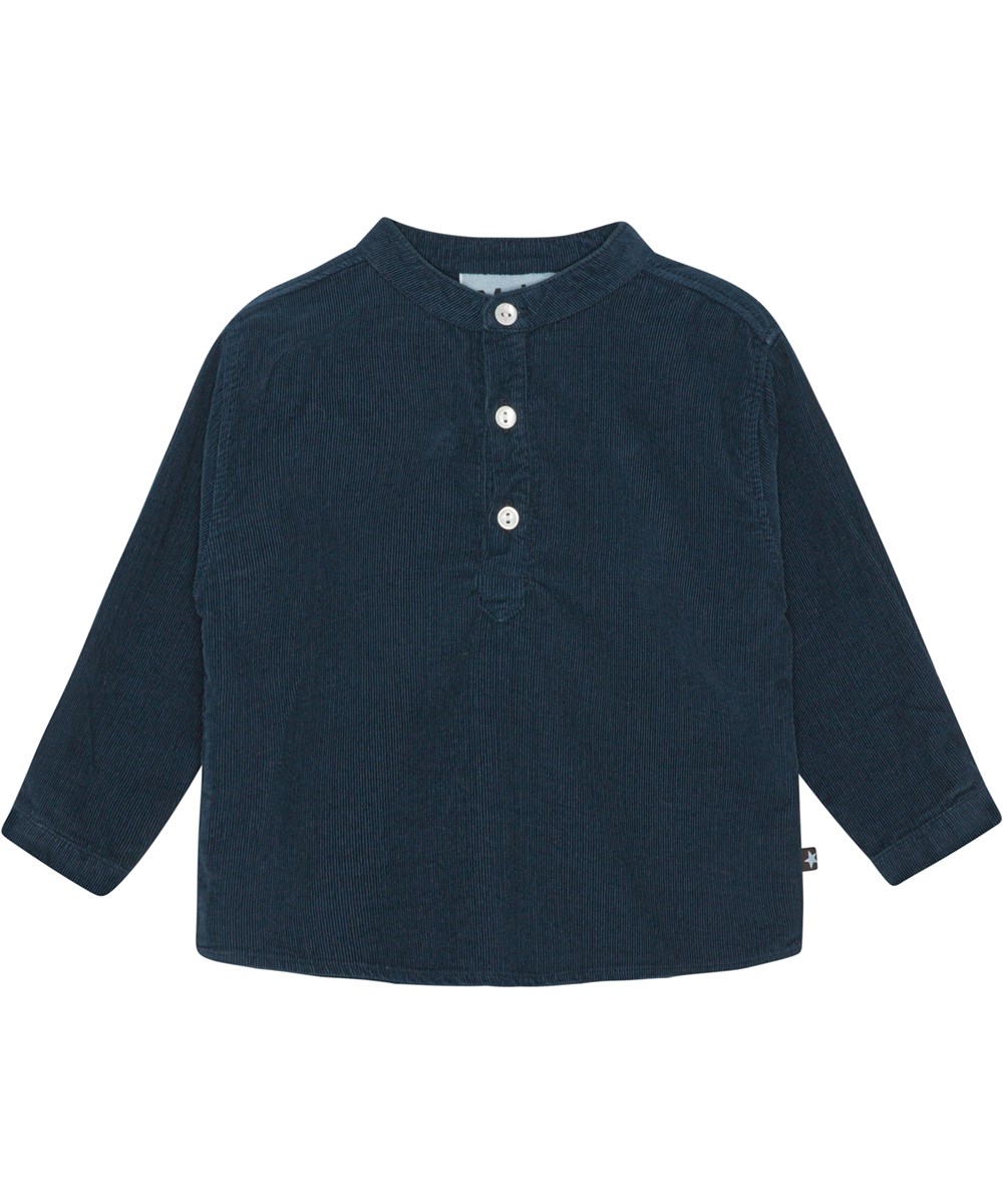 Enoz - Navy Sky - Dark blue organic baby shirt in pin wale corduroy