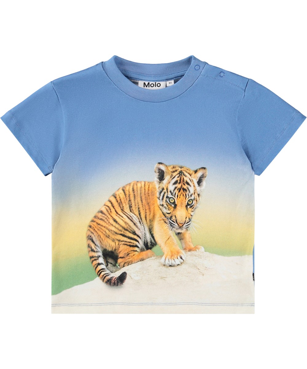 Enzo - Tiger Cub - Classic blue T-shirt for the little ones made of organic cotton with a tiger print