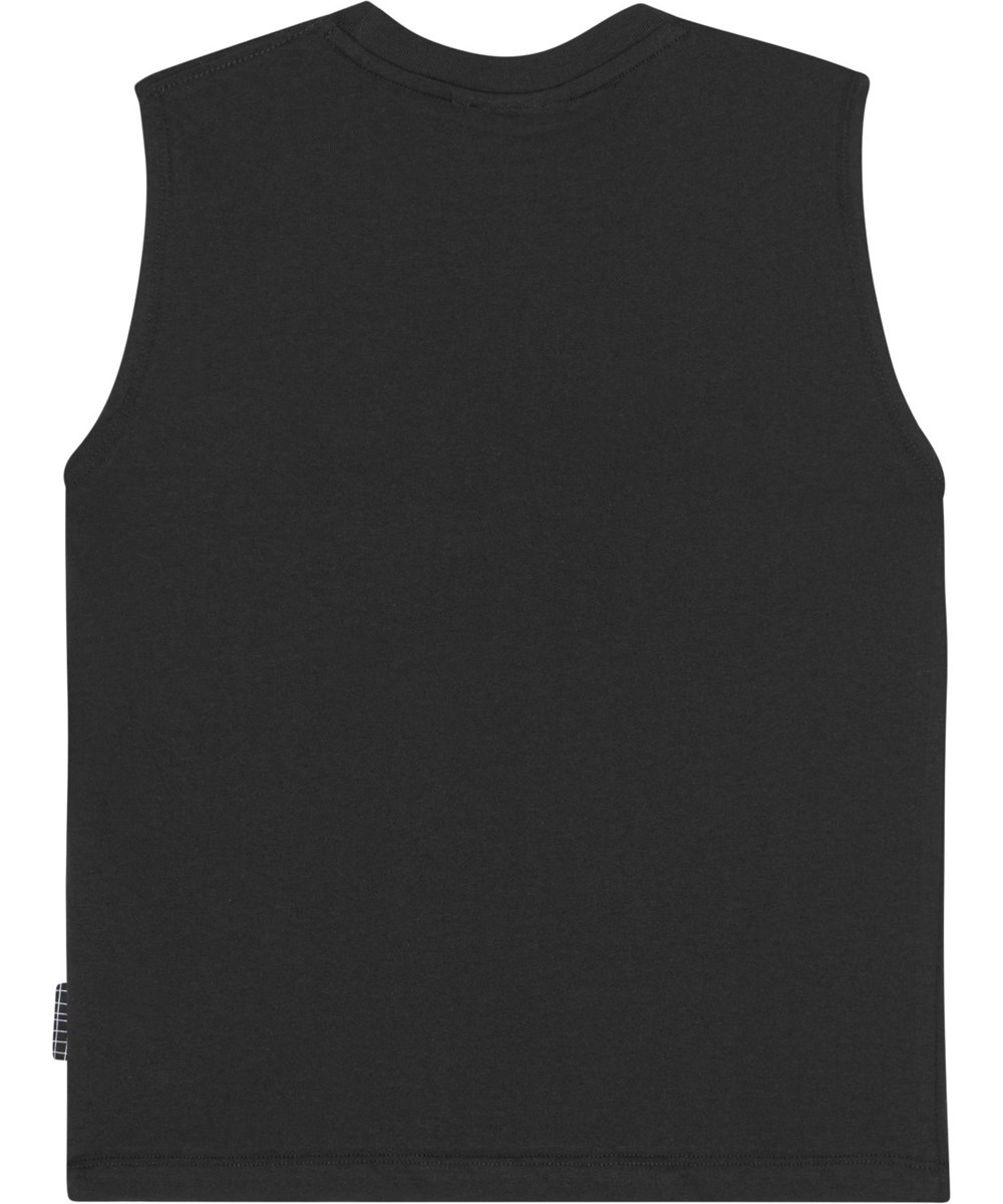 Ram - Black - Black tank top in organic cotton with a print of multi-coloured palm trees 