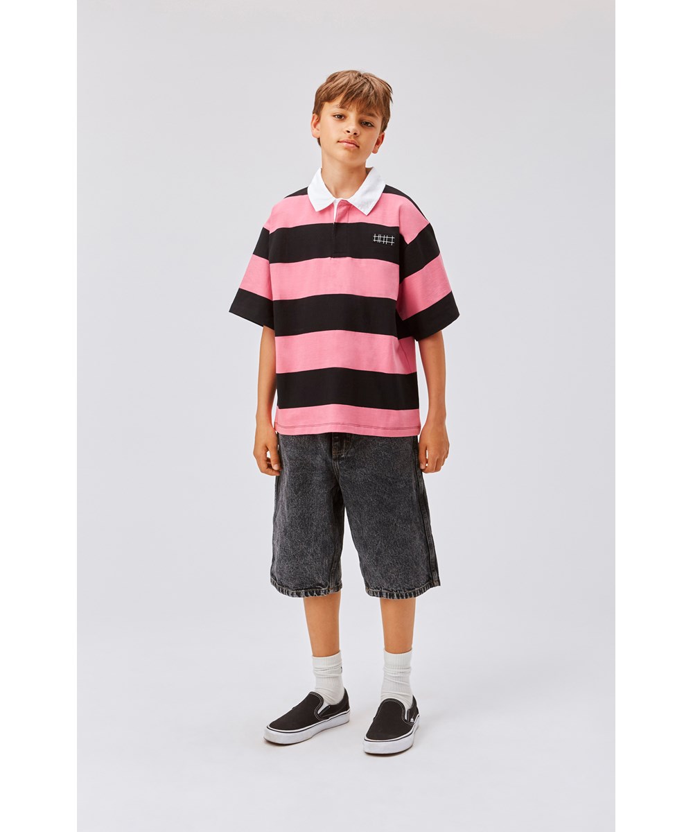 Reef - Black Bubblegum - Pink and black striped polo with white collar