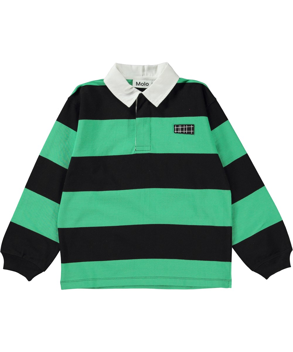 Relz - Fresh Black - Wide stripe rugby shirt in green and black 