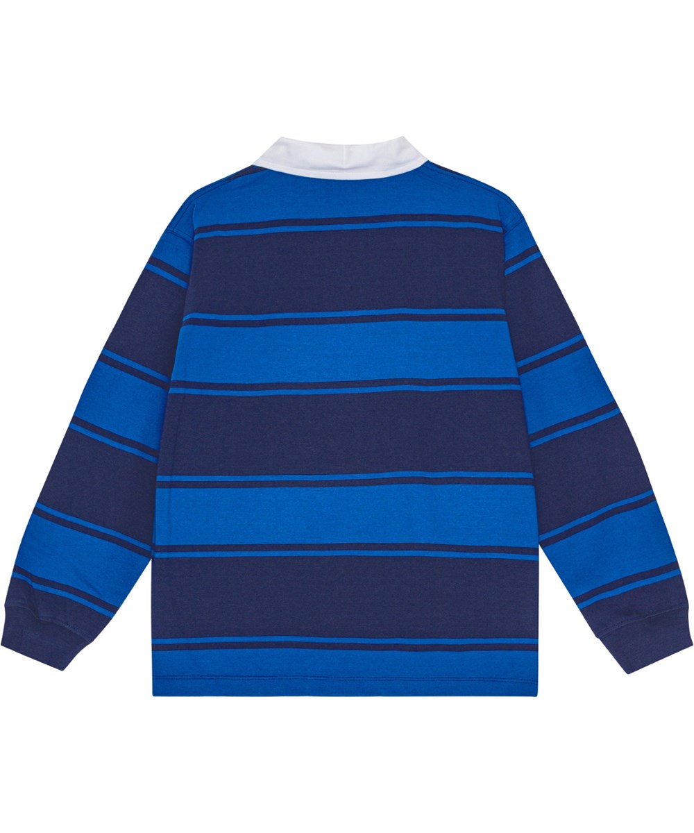 Relz - Ocean Blue - Blue wide-striped polo shirt in organic cotton with logo.