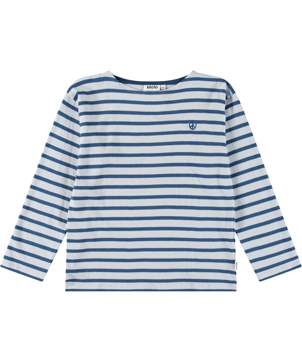 Rilder - Lagoa Stripe - Striped blue and light blue long-sleeved top for children in soft organic cotton with long sleeves and internal neck tape.