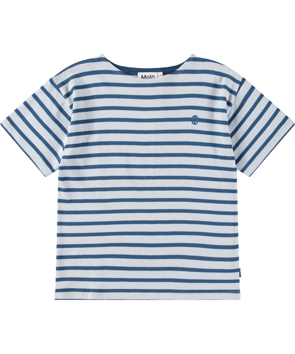 Rilee - Lagoa Stripe - Striped blue and light blue t-shirt for children in soft organic cotton with short sleeves and inner neck tape.