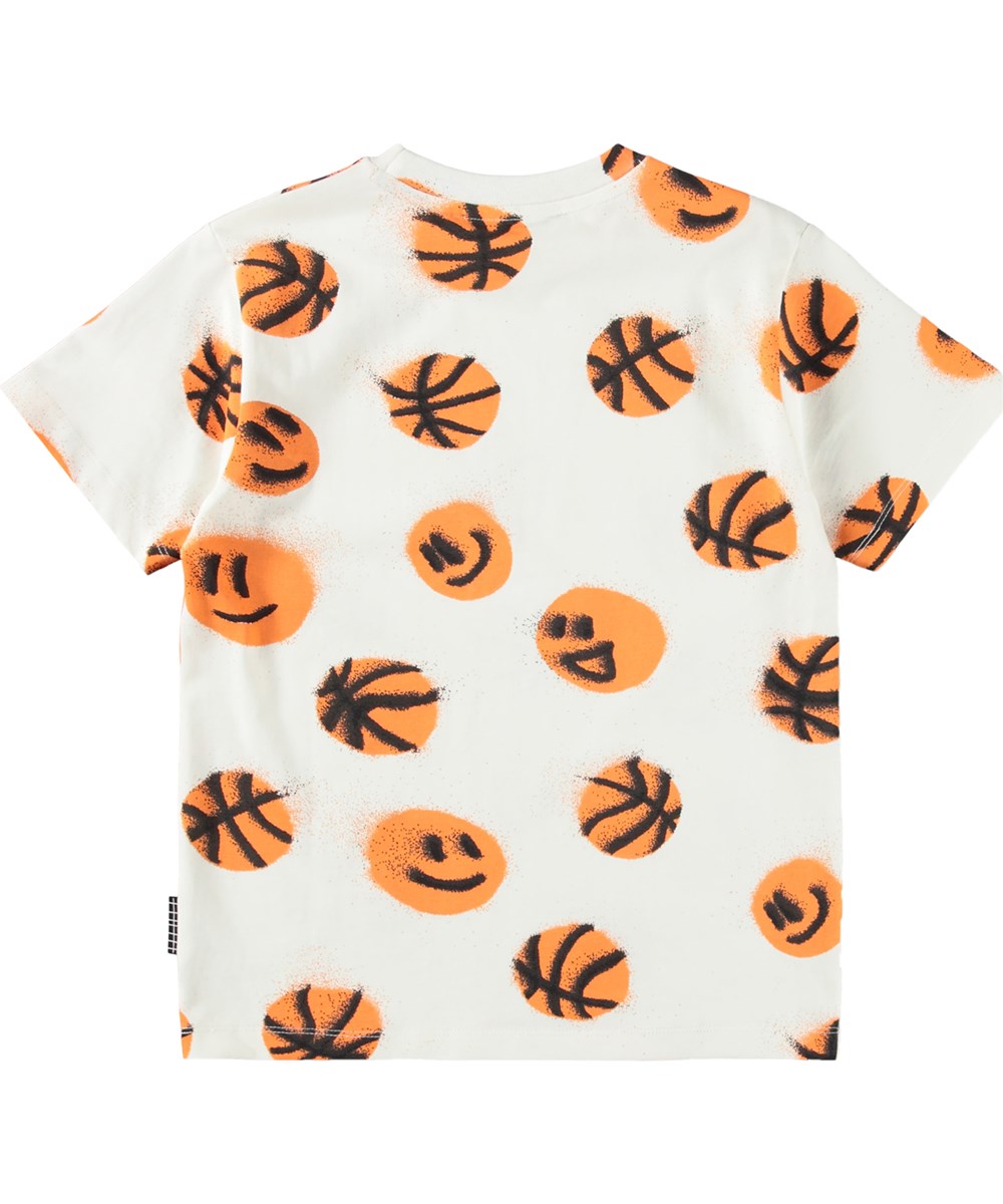 Riley - Basketballs - Beige T-shirt for children made of organic cotton