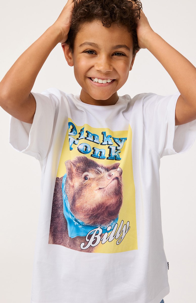 Riley - Billy - White t-shirt for children in soft organic cotton with short sleeves and ribbed neckline.