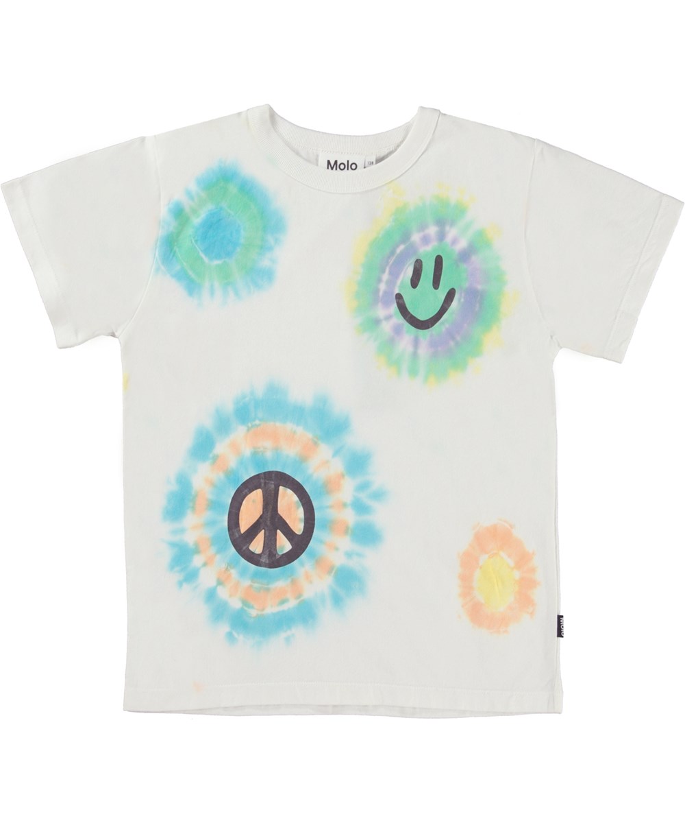 Riley - Circular Dye - Organic tie-dye t-shirt peace and smiley face