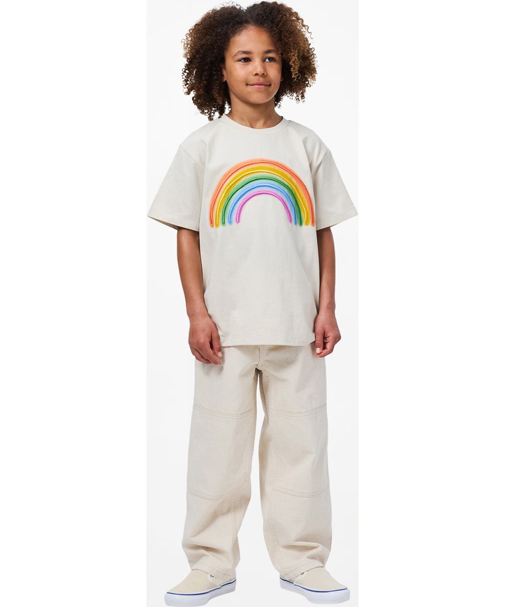 Riley - Hazy Rainbow - Beige T-shirt for children made of organic cotton