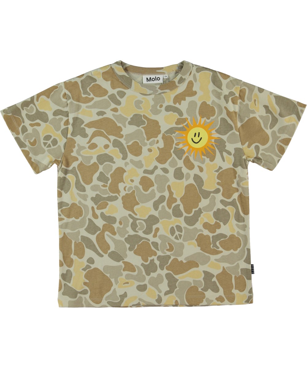 Riley - Sandy Shapes - Beige unisex t-shirt with sand coloured pattern