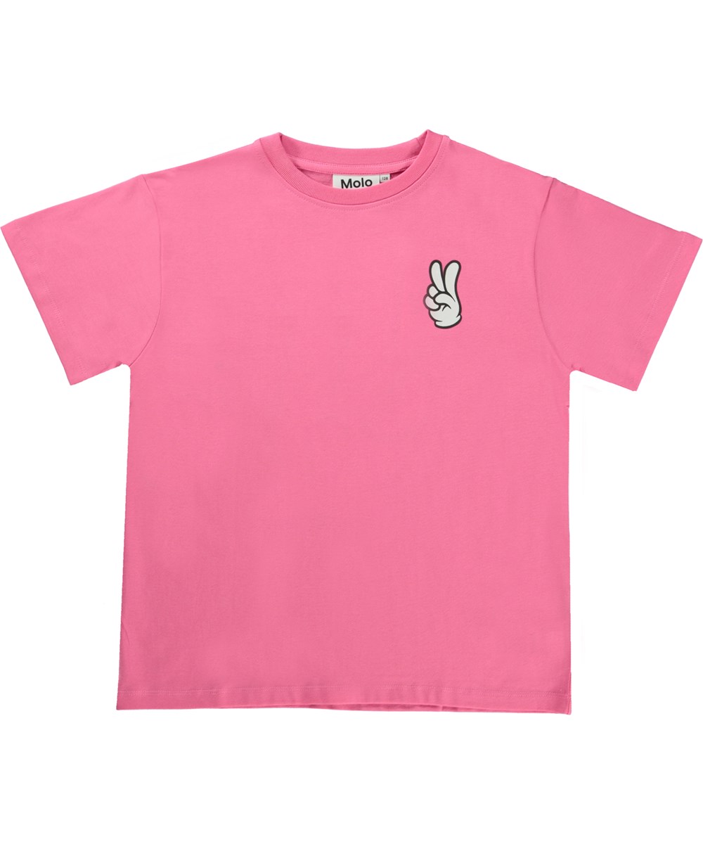 Rodney - Bubblegum - Pink unisex t-shirt with print of peace hand sign