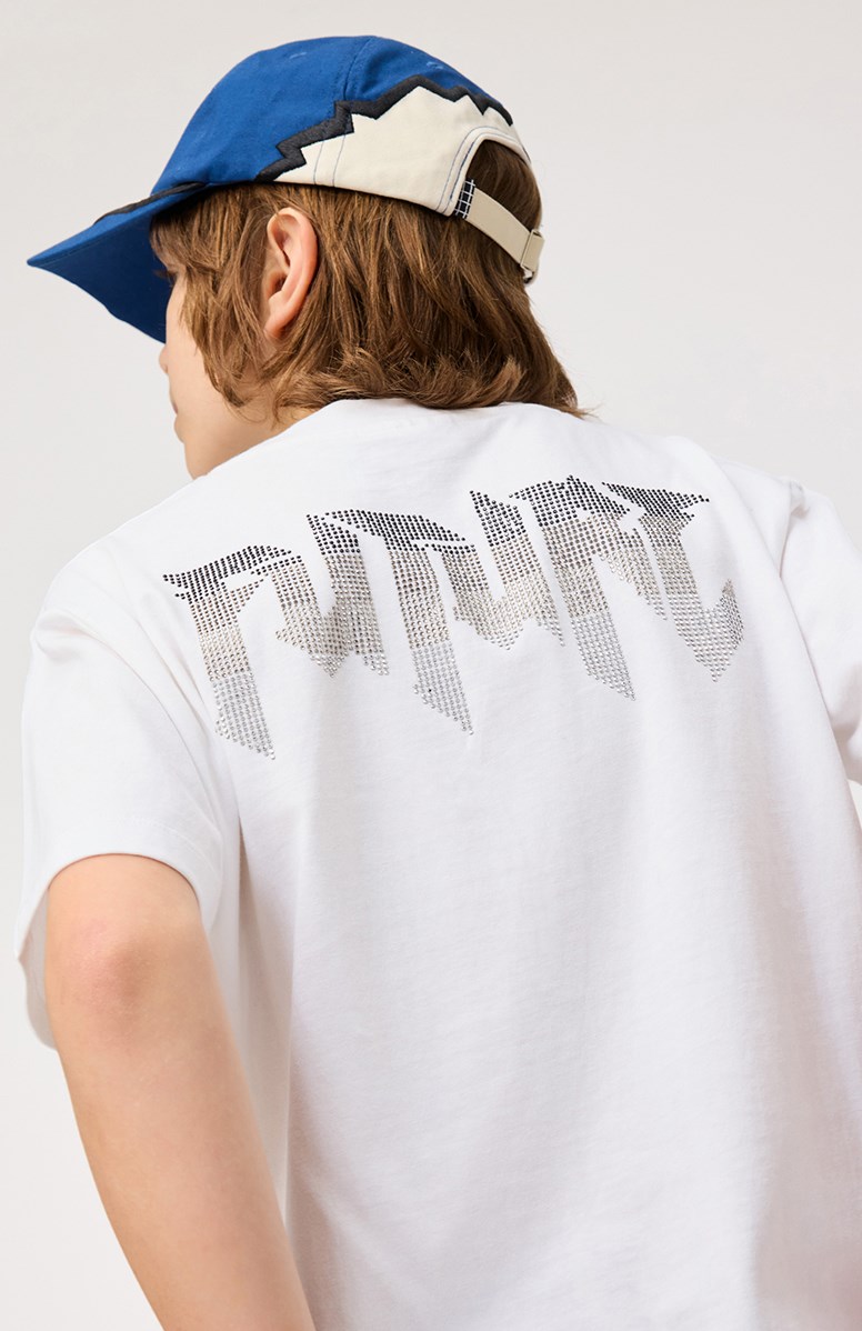 Rodney - White - White organic cotton t-shirt for children with short sleeves and ribbed neckline.