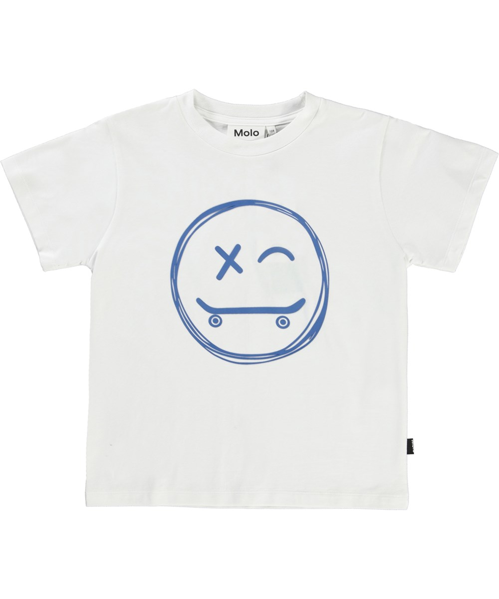 Roxo - White - White basic t-shirt with a blue smiley face