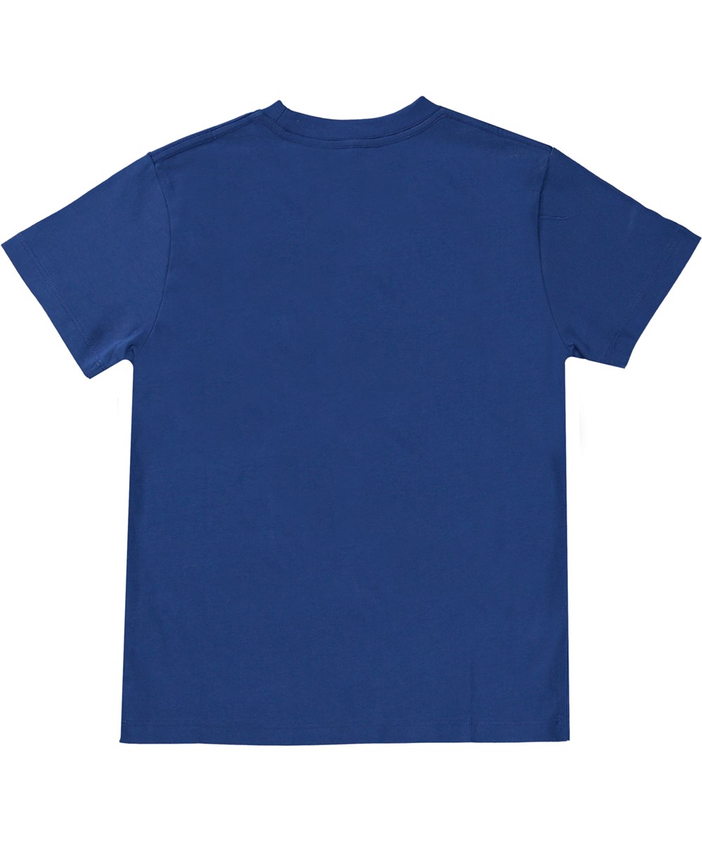 Roxo - Royal Blue - Blue organic t-shirt with smiley face print