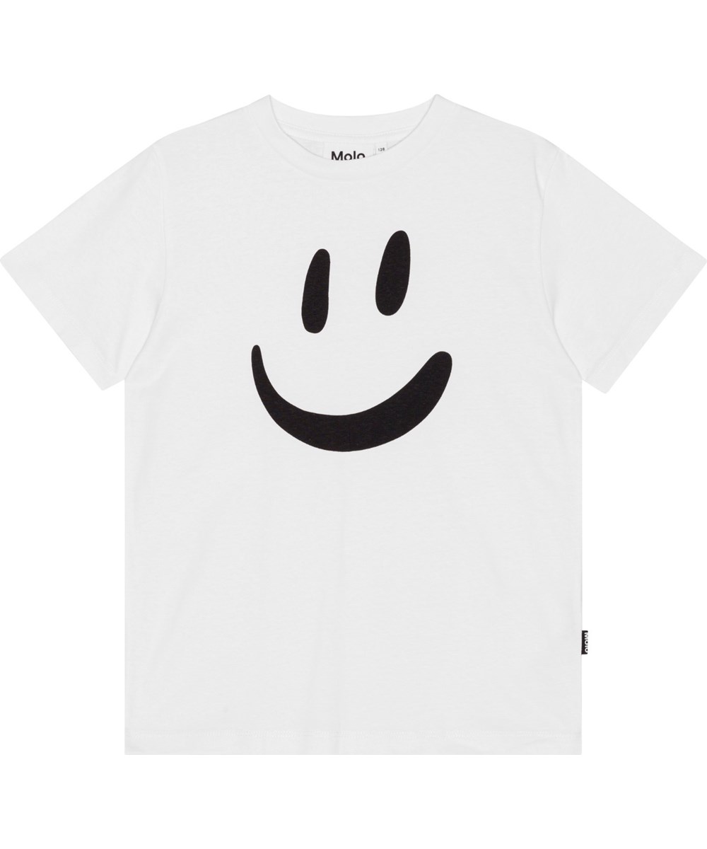 Roxo - White - White t-shirt in organic cotton with a print of smiling faces