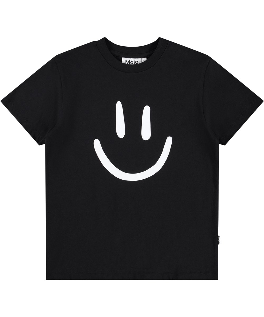 Roxo - Black - Black T-shirt for children made of soft organic cotton with short sleeves and a ribbed neckline.