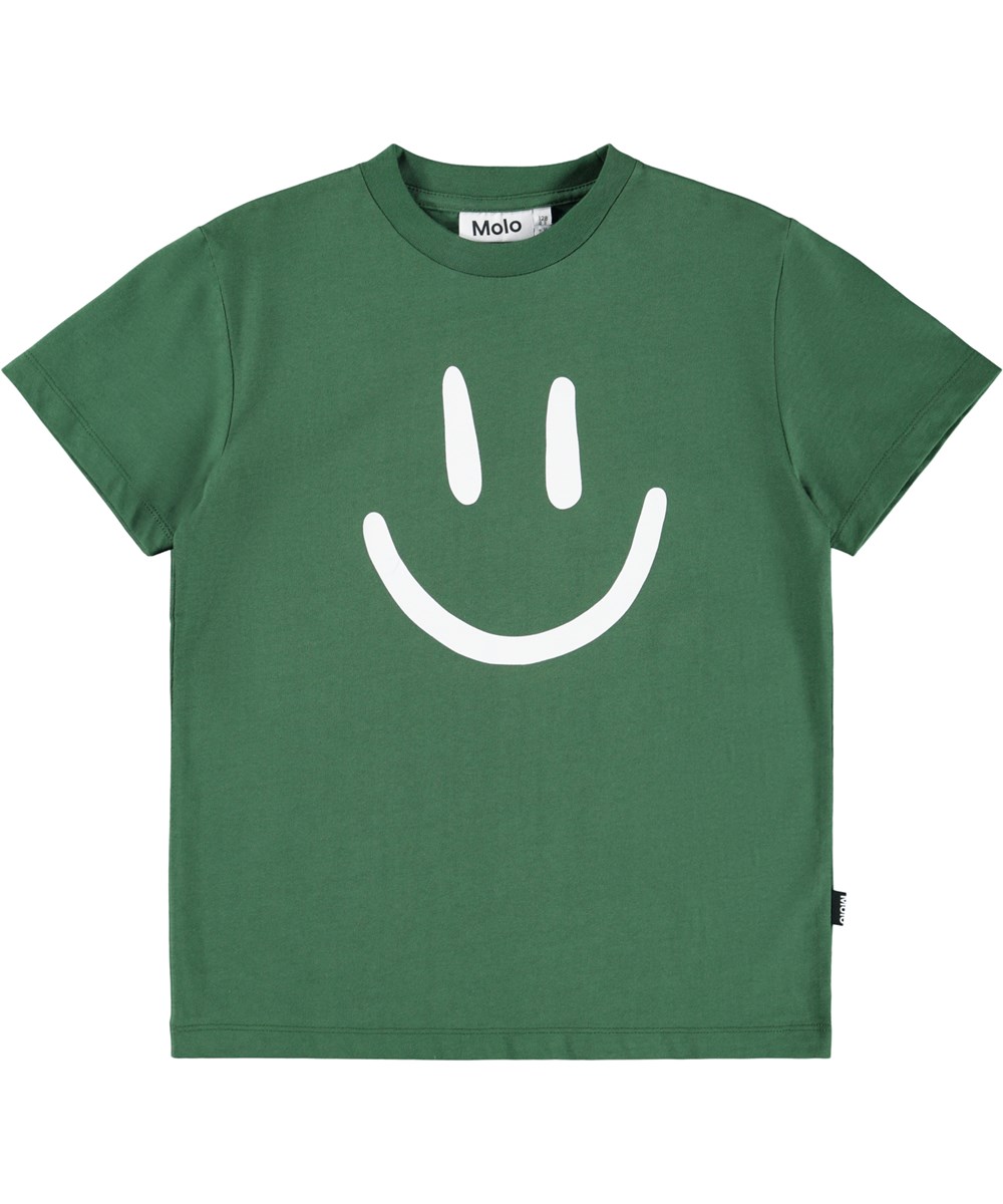 Roxo - Pine Tree - Green T-shirt for children made of soft organic cotton with short sleeves and a ribbed neckline.