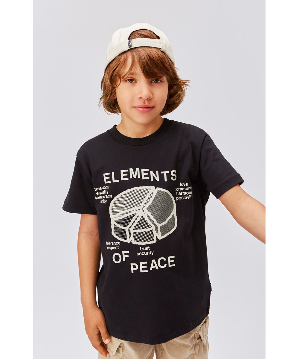 Roxo - Peace Elements - Black unisex t-shirt with peace print