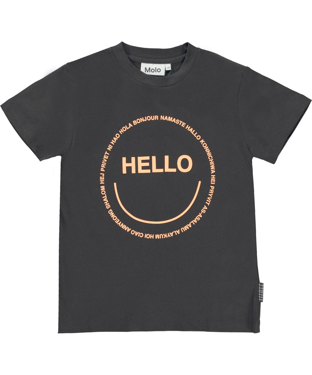 Roxo - Black - White organic t-shirt with smiley face print