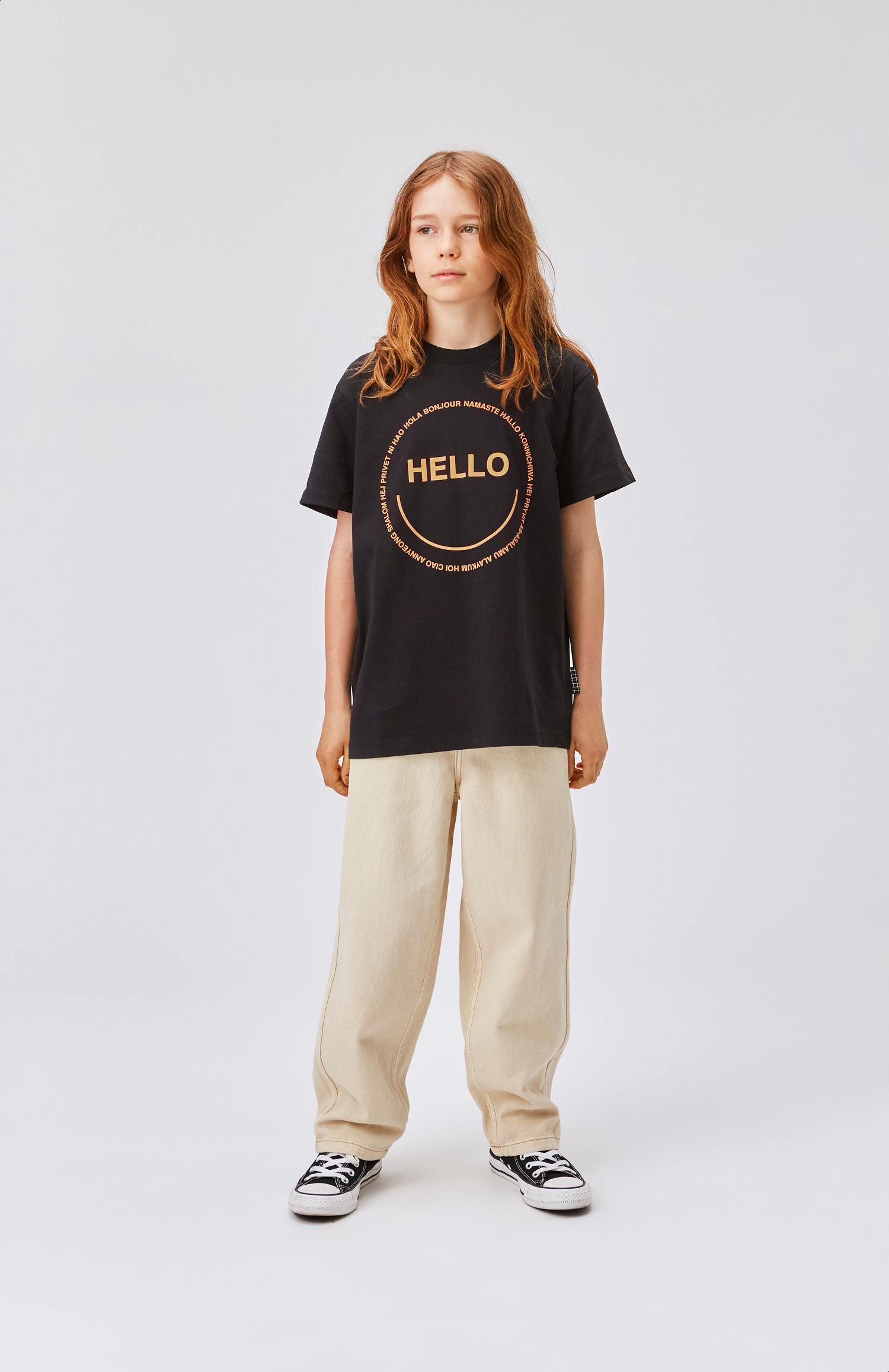 Roxo - Black - White organic t-shirt with smiley face print