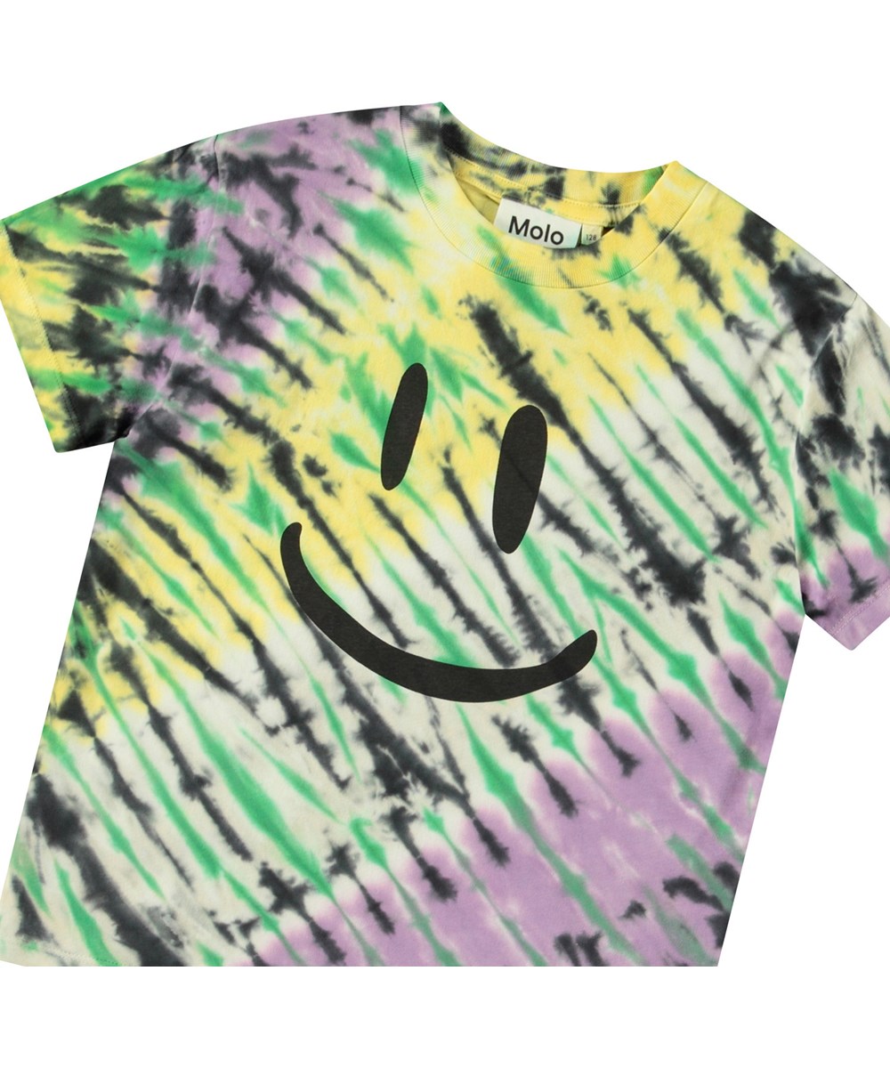 Roxo - Tie Dye - Multicoloured tie-dye t-shirt for children in organic cotton with short sleeves, ribbed neckline, and a loose fit.