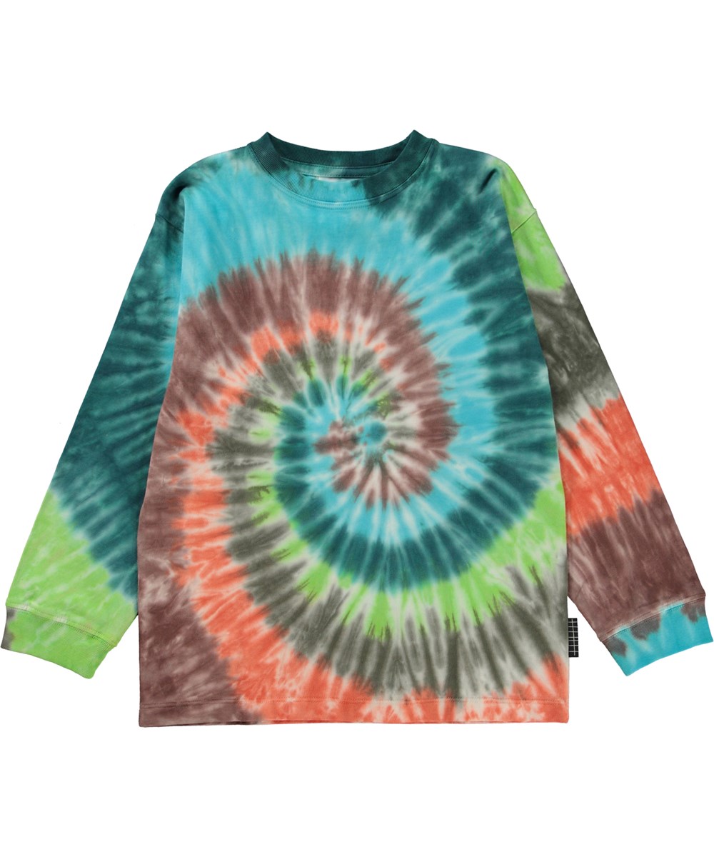Rube - Fantasy Dye - Long sleeve organic t-shirt with multi-coloured tie-dye print