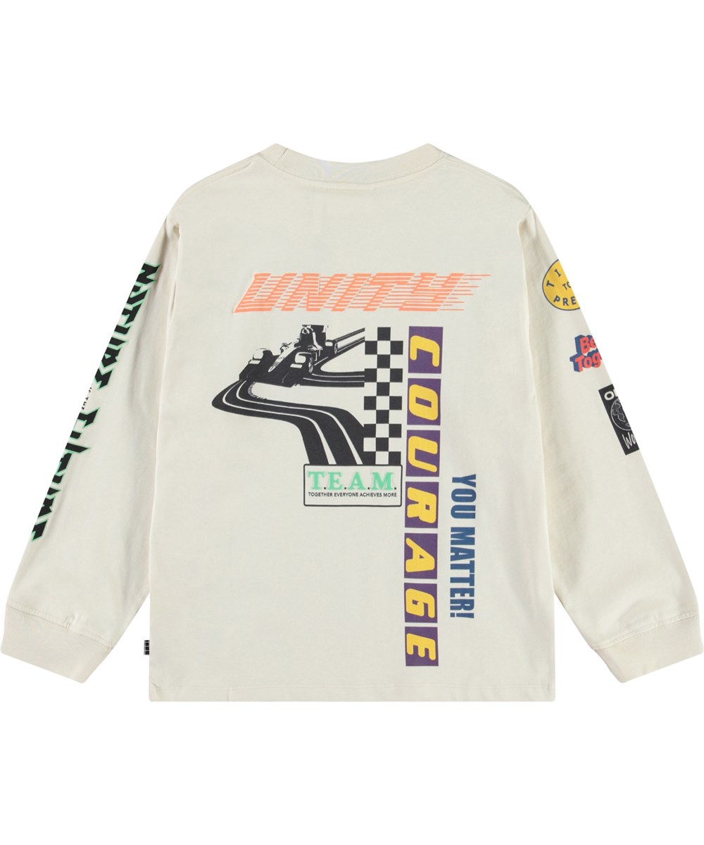 Rube - Messages Colour - Off-white long-sleeved top for children in organic cotton with ribbed trim on the neckline and sleeves.