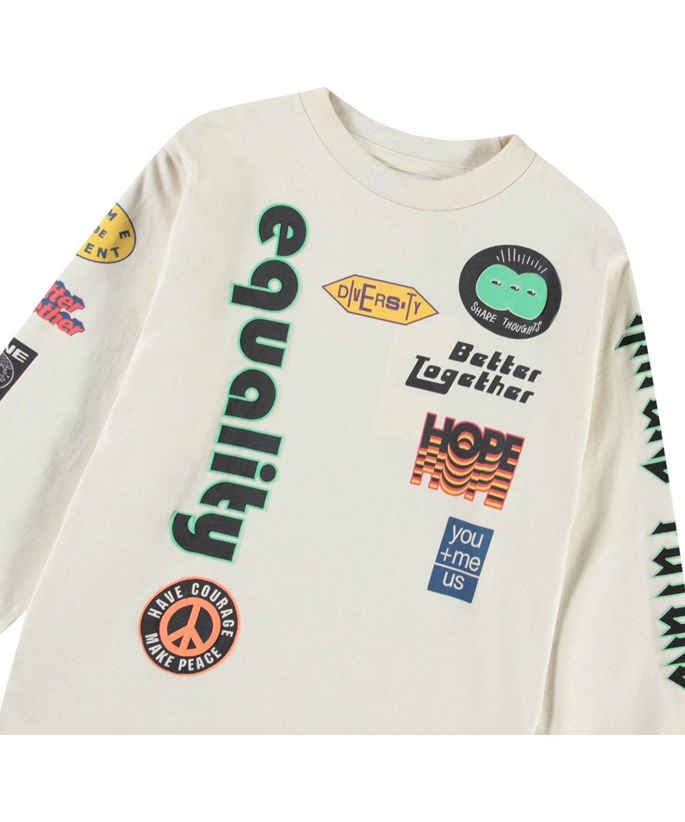 Rube - Messages Colour - Off-white long-sleeved top for children in organic cotton with ribbed trim on the neckline and sleeves.