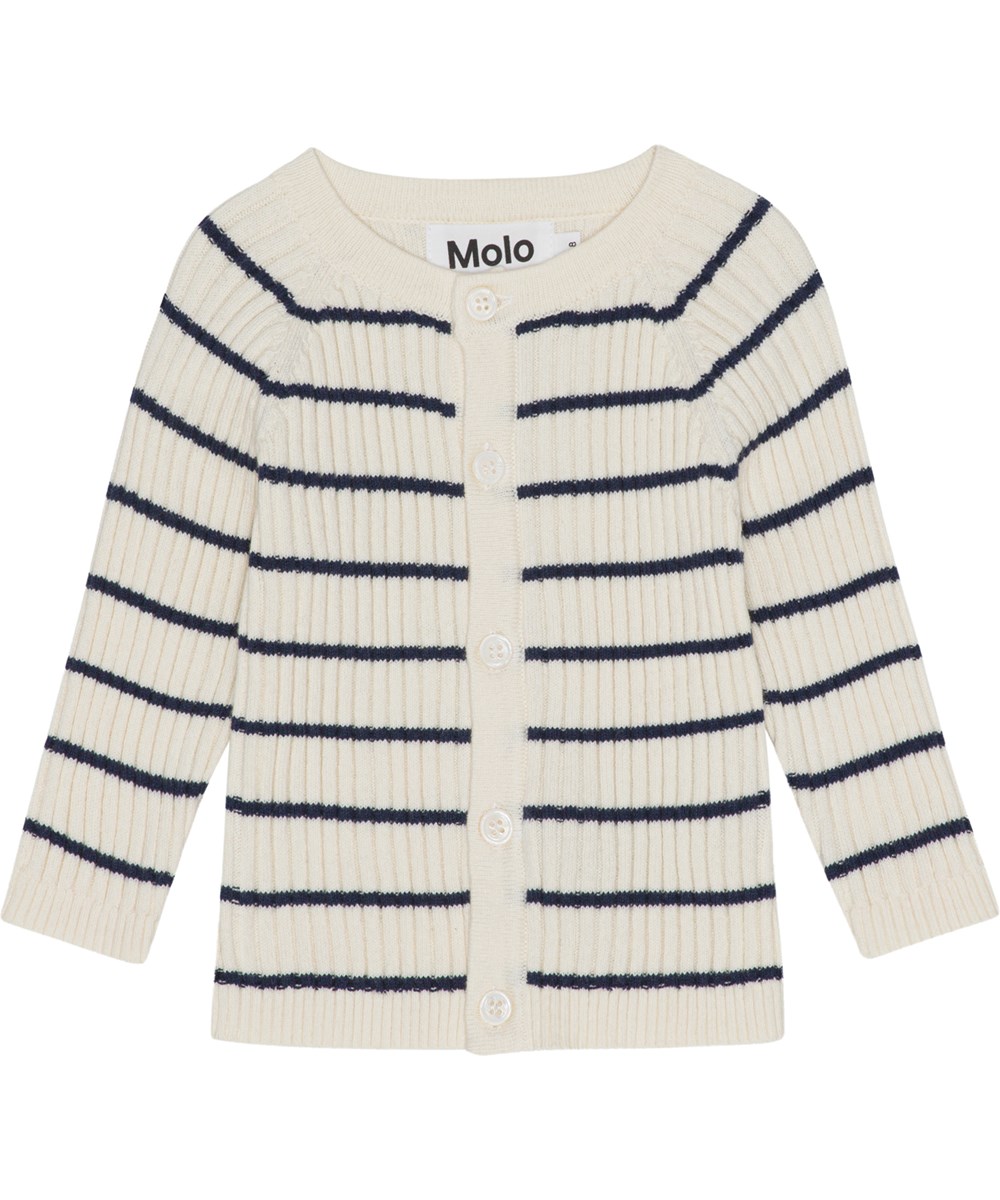 Bendix - Cloud Stripe - Hvid babycardigan med mørkeblå striber