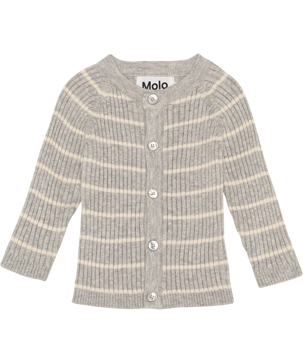 Bendix - Grey Stripe - grå strik cardigan i rib med hvide smalle striber
