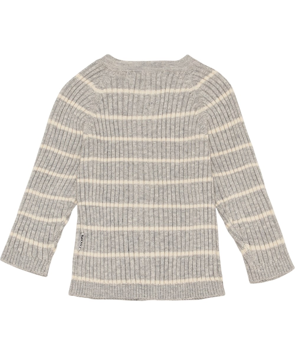 Bendix - Grey Stripe - grå strik cardigan i rib med hvide smalle striber
