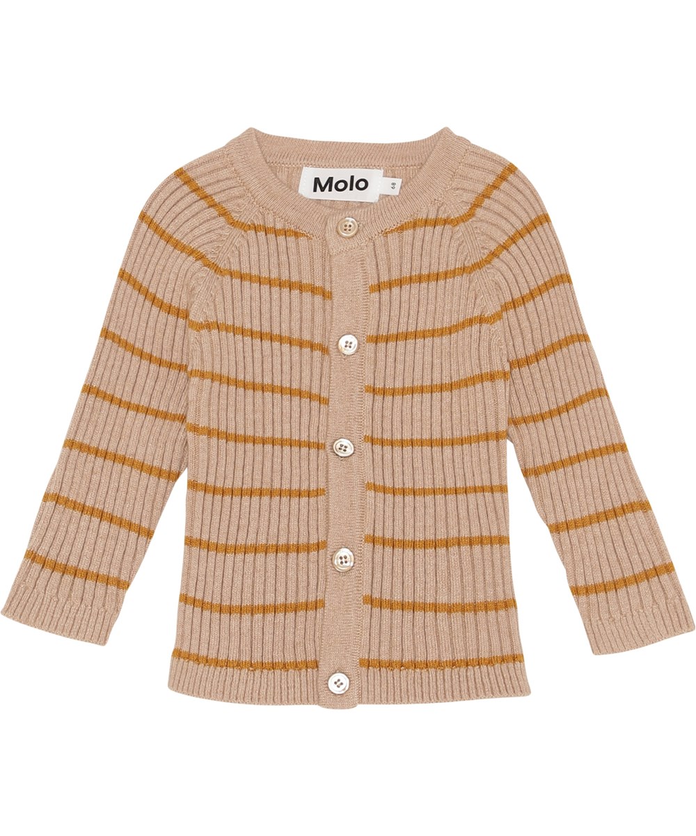 Bendix - Rose Stripe - rosa strik cardigan i rib med brune smalle striber