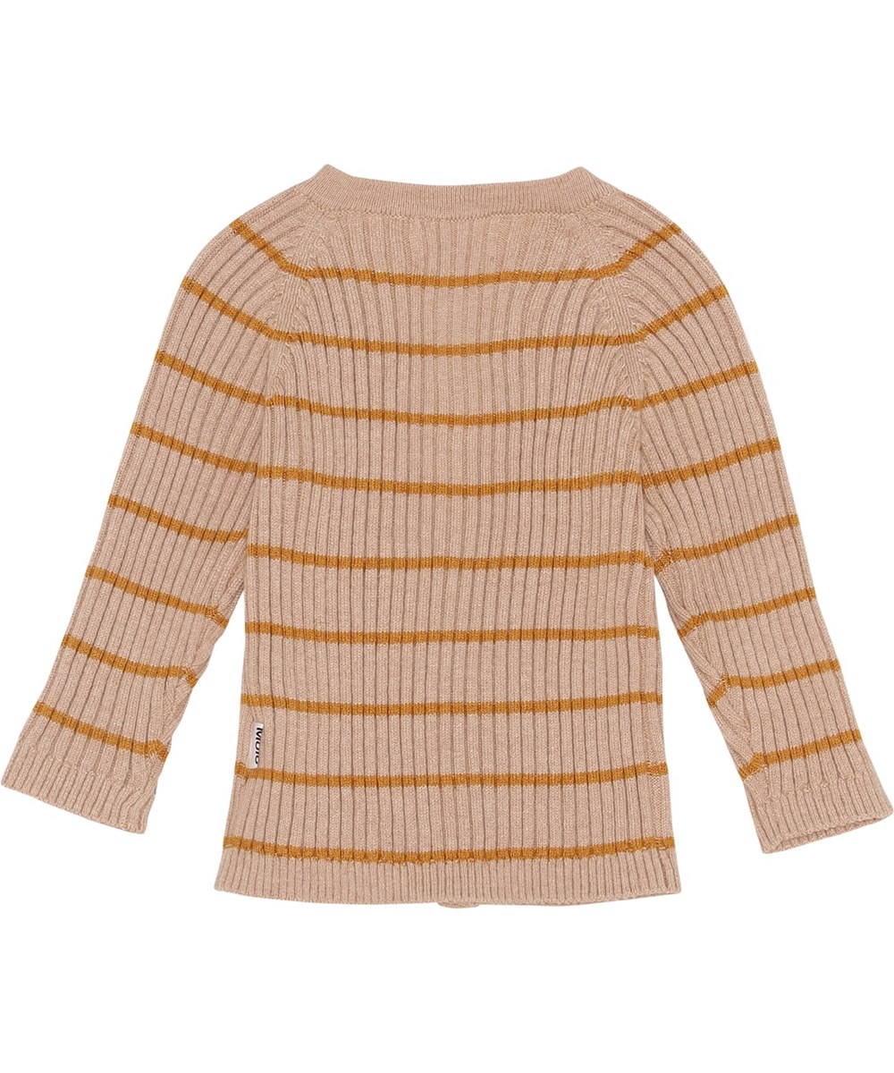 Bendix - Rose Stripe - rosa strik cardigan i rib med brune smalle striber