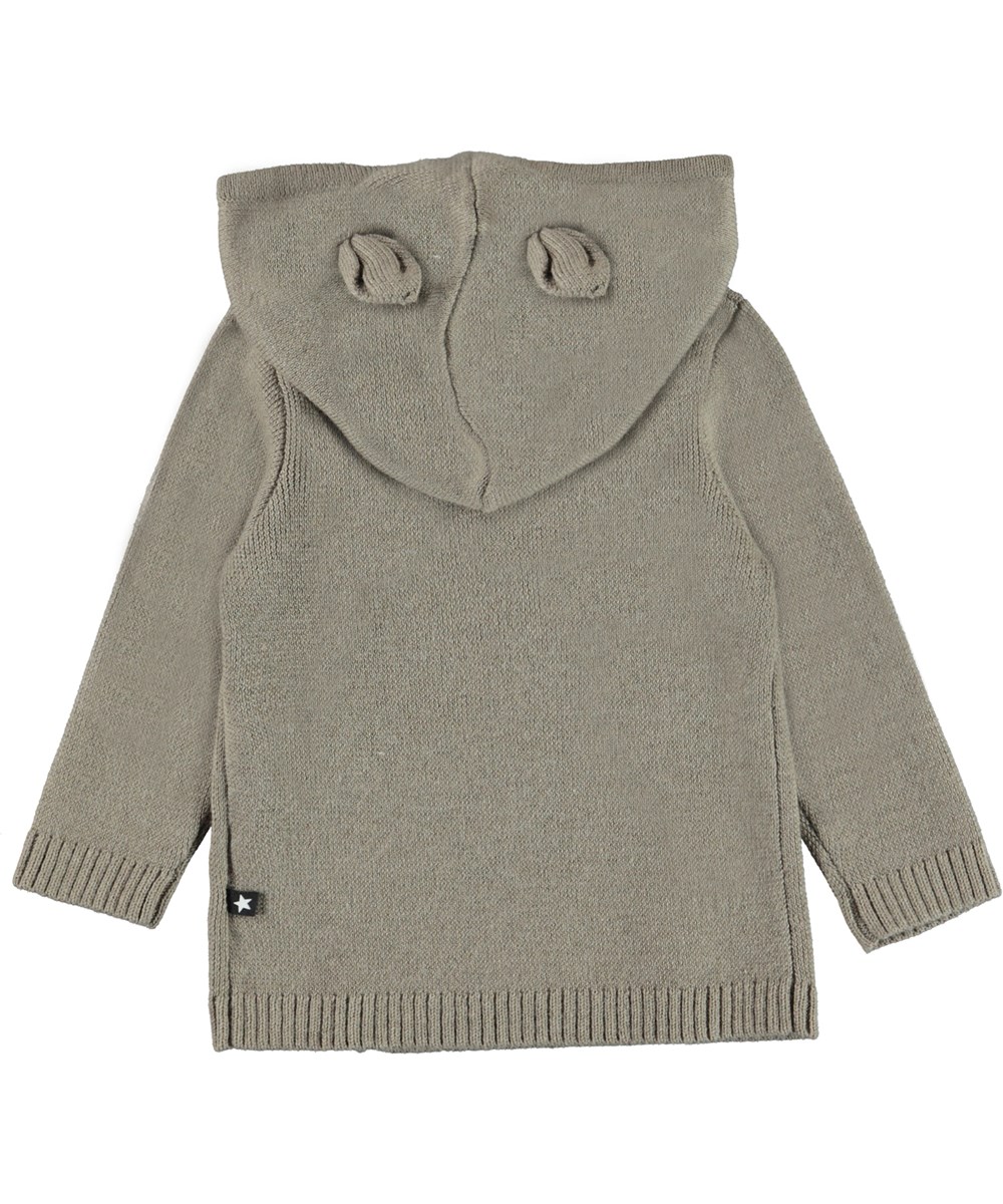 Bobby - Warm Grey - Grå baby strik cardigan med hætte og ører