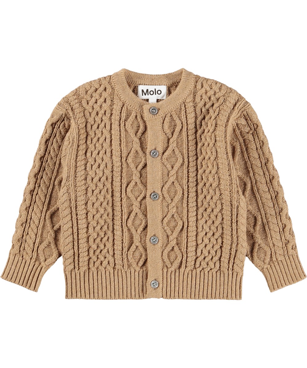 Breeze - Marled Fawn - Brun strikcardigan i en blød blanding af bomuld og uld, designet til de mindste.