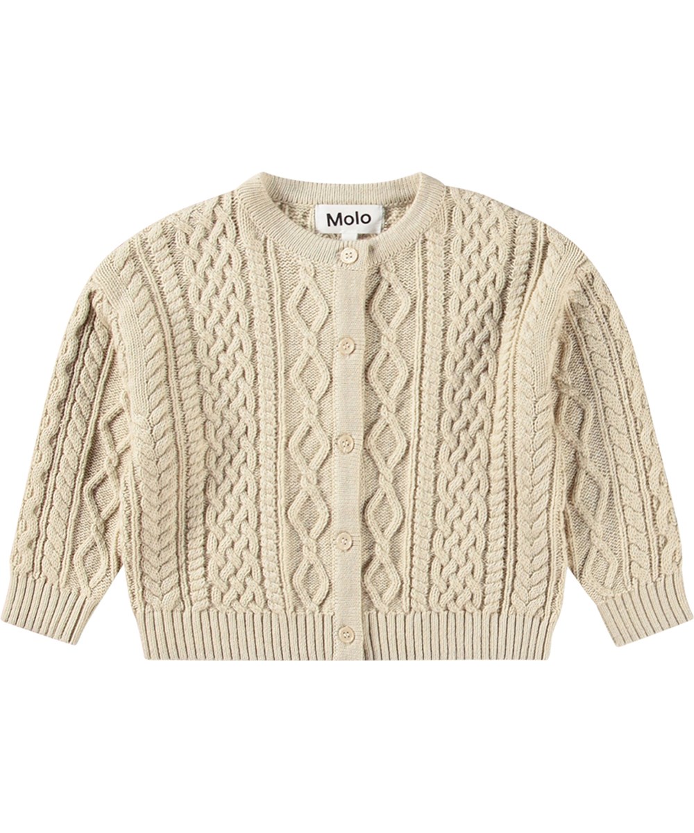 Breeze - White Noise - Råhvid baby strikcardigan i kabelstrik
