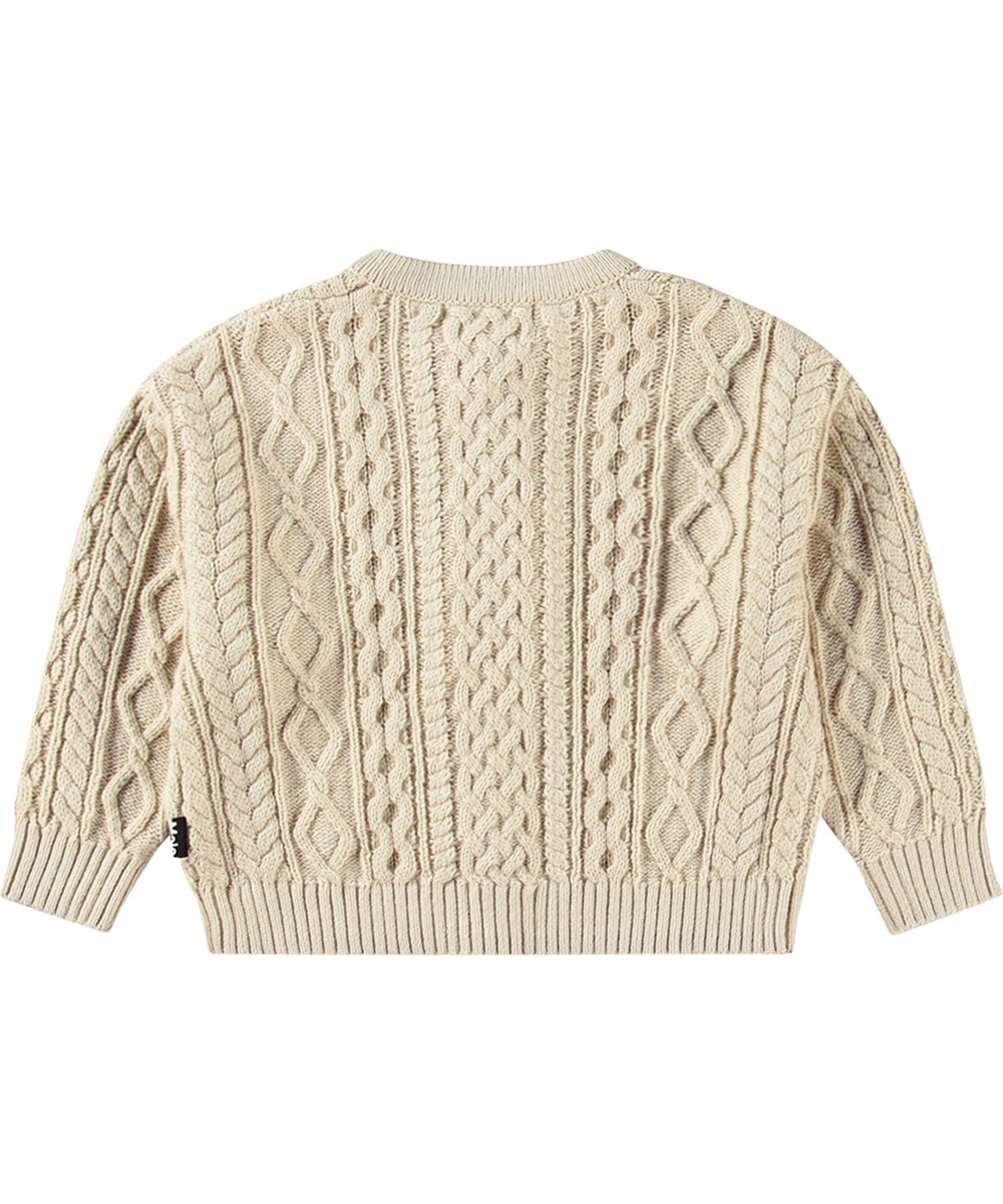 Breeze - White Noise - Råhvid baby strikcardigan i kabelstrik