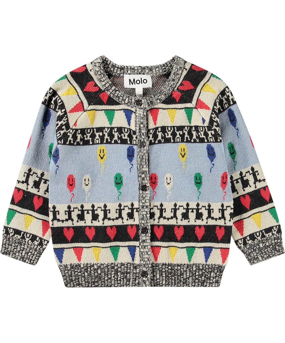 Brody - Balloon Party - Multifarvet baby strikcardigan med ballon mønster