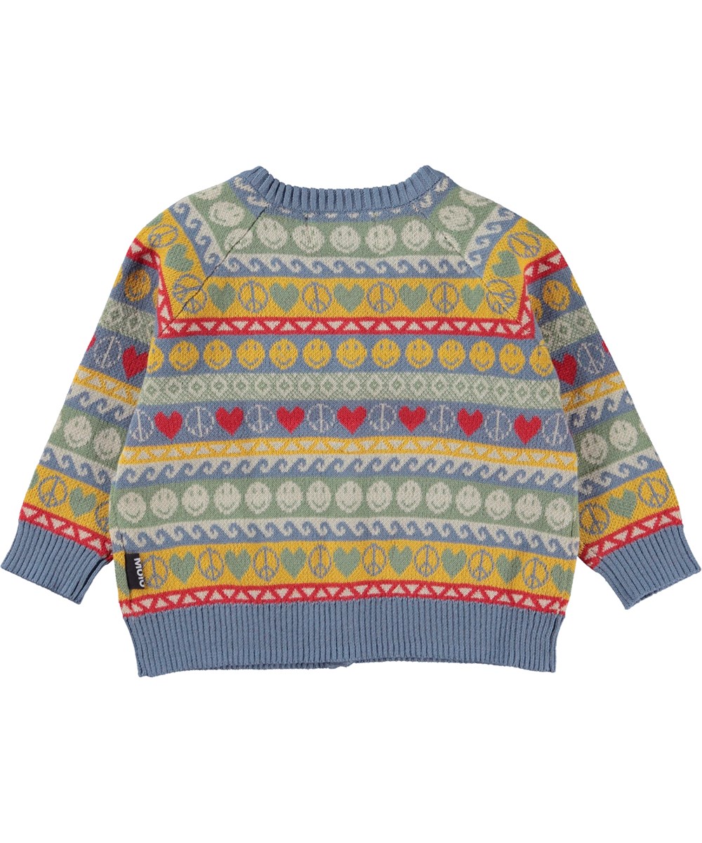 Brody - Happy Pattern - Baby strik cardigan med hjerter, peace og smiley
