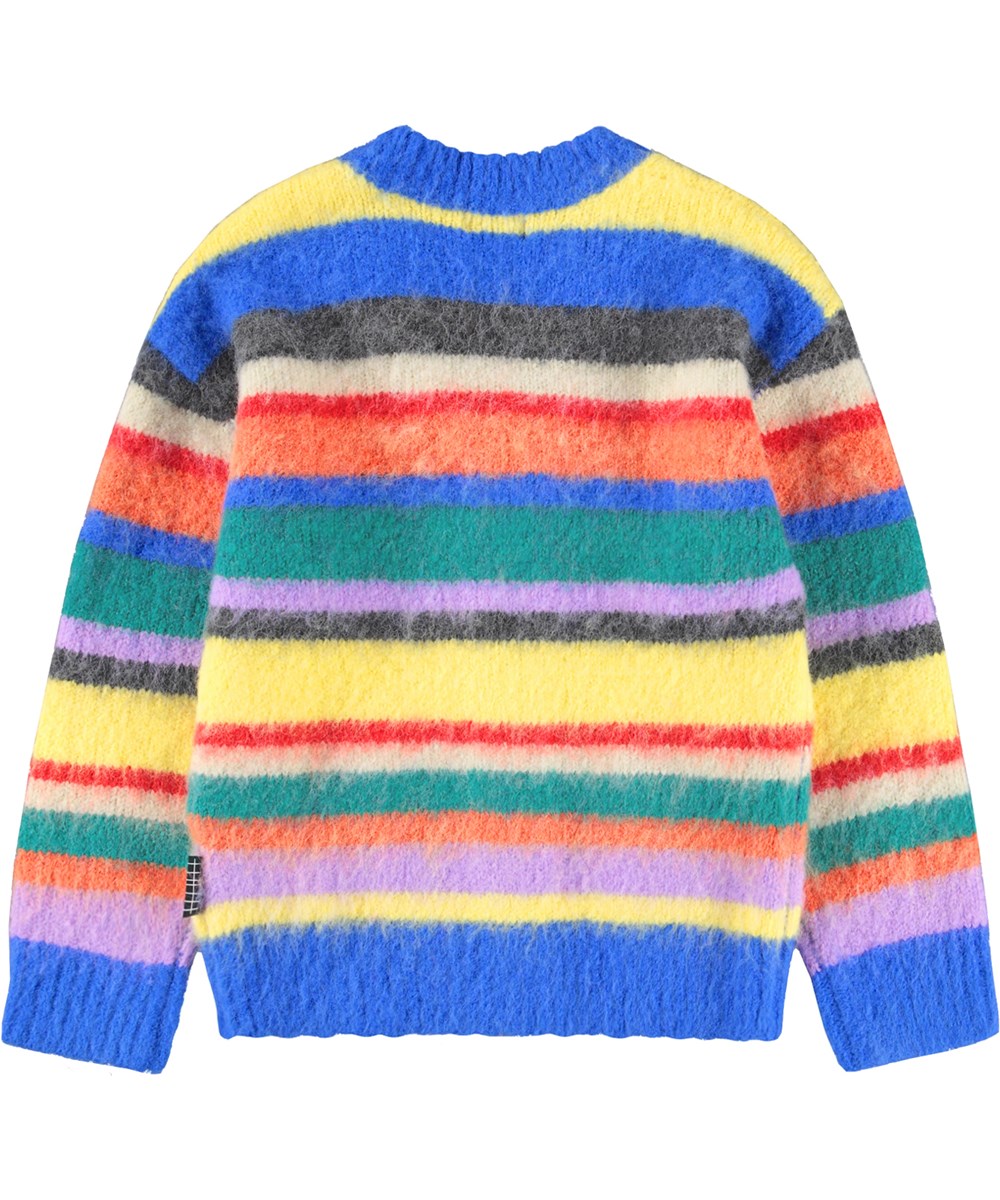 Brutus - Fuzzy Stripe - Fluffy multifarvet stribet cardigan til børn