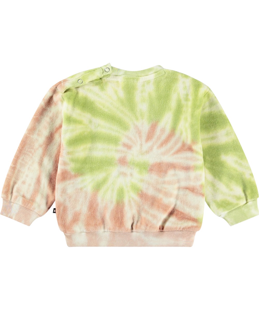 Dear - Tie Dye Play - Grøn og lyserød økologisk tie-dye babysweatshirt