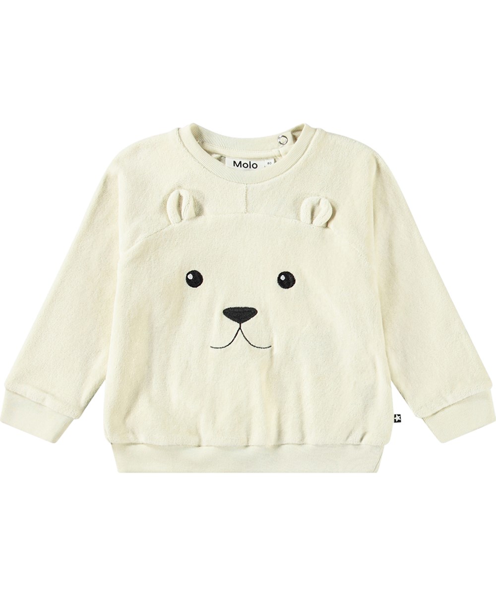 Deary - White Noise - Råhvid økologisk babysweatshirt med bamseansigt